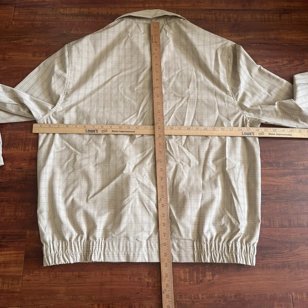 ASOS Design Mens 3XL Harrington Jacket Beige Plaid Check Full Zip Stretch Retro
